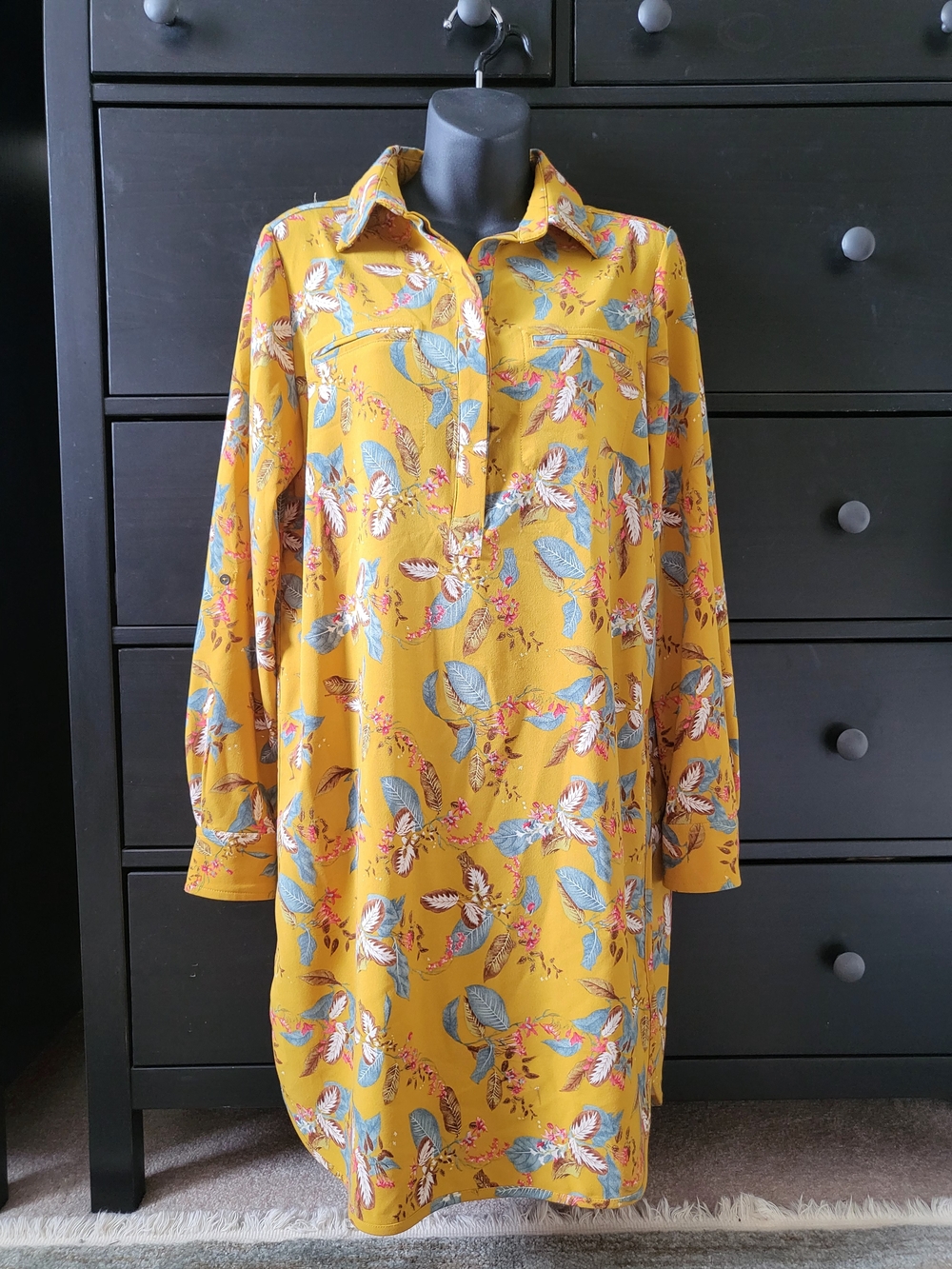 Carolina Belle Mustard Yellow Floral Button-Front dress